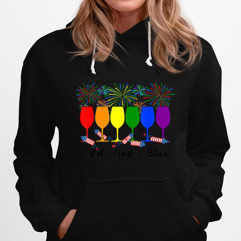 Wine Glasses Red Wine Blue 4Th Of July Fireworks Lgbt Flag T B0B31Fxppw Hoodie