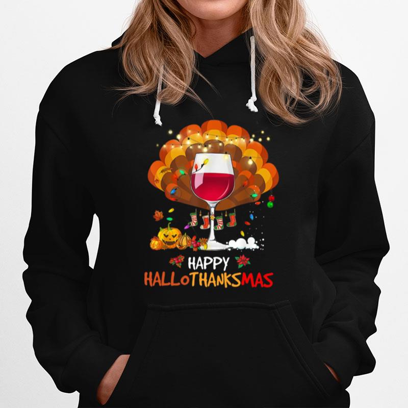 Wine Happy Hallothanksmas Hoodie