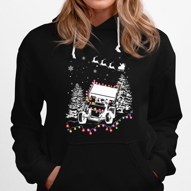 Winged Sprint Cars With Tree Christmas Lights Hoodie