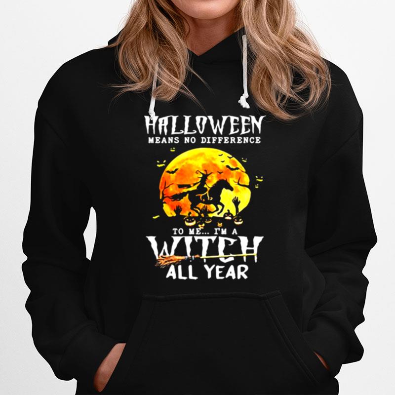Witch Driving Horse Halloween Means No Difference To Me Im A Witch All Year Hoodie