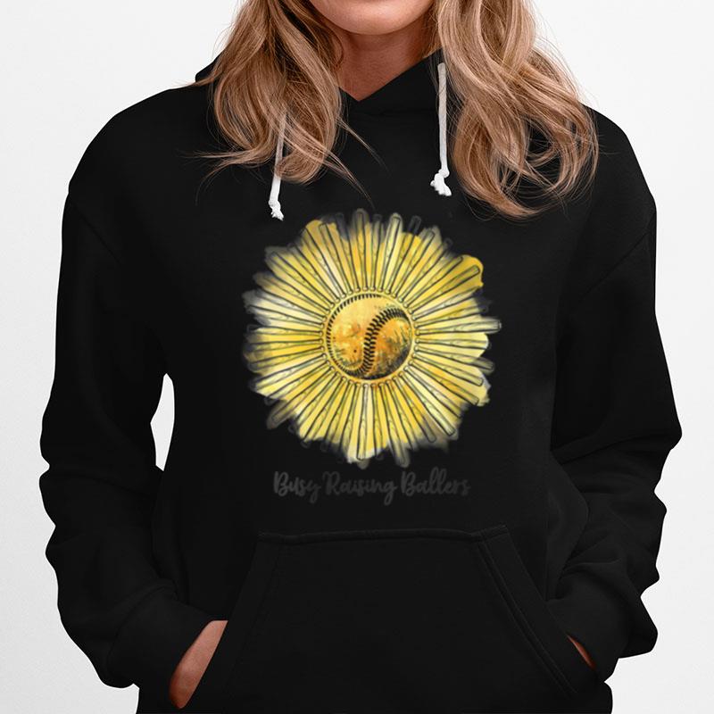 Womens Baseball Sunflower Busy Raising Ballers Softball Mothers Day Hoodie