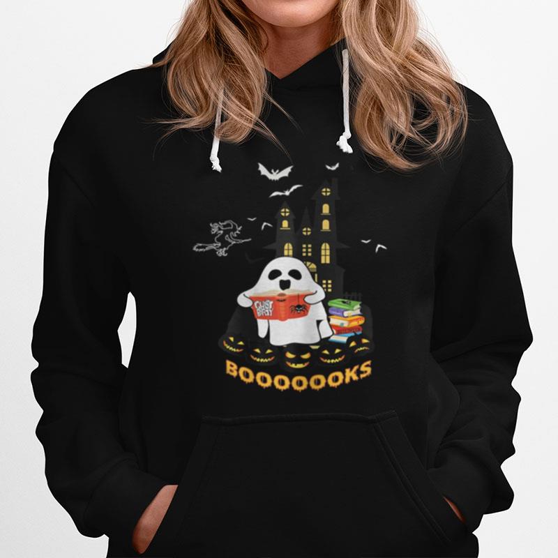 Womens Funny Halloween Ghost Reads Booooooks Boo Read Books Hoodie