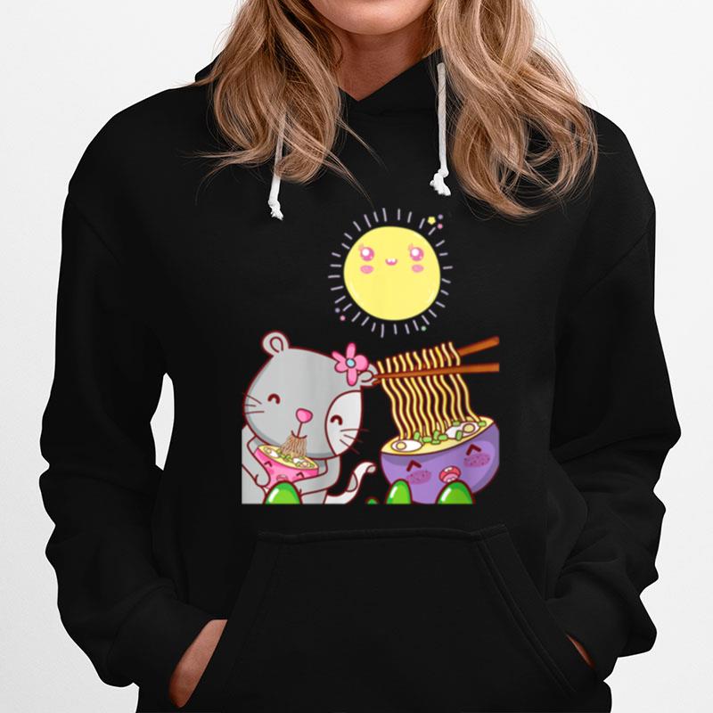 Womens Kawaii Cat Eating Ramen Japanese Kawaii Hoodie