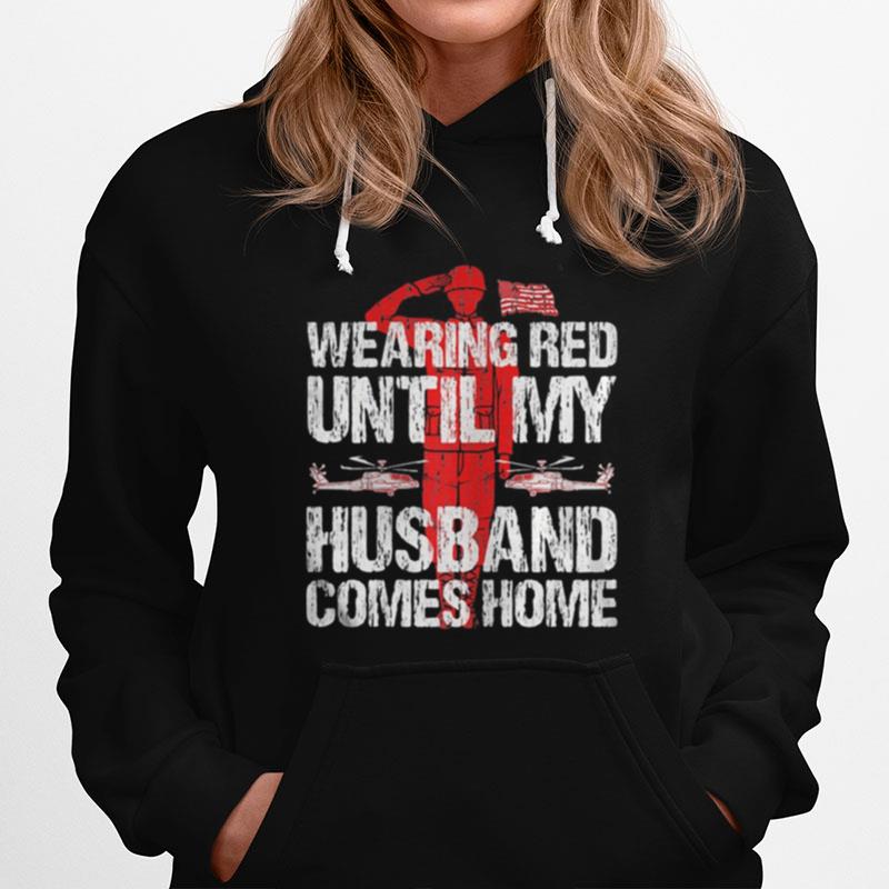 Womens Military Support Wearing Red Until My Husband Comes Home Hoodie