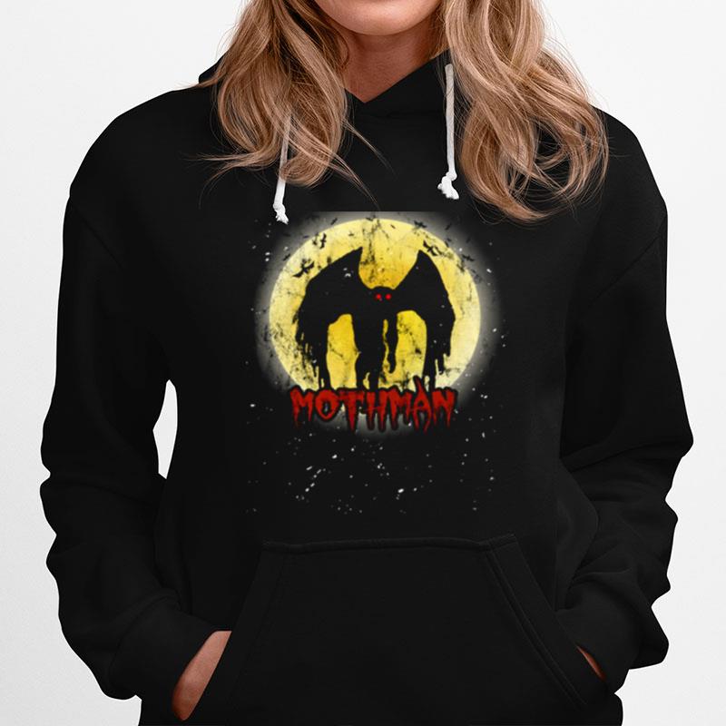 Yellow Moon With Bats And Mothman Folklore Hoodie