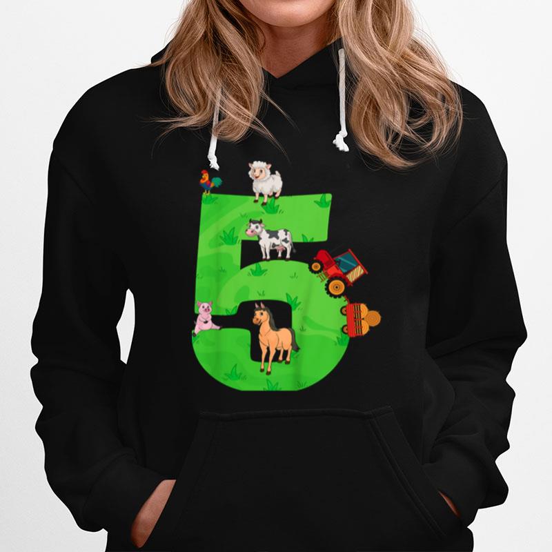 Youth 5Th Birthday Tractor 5 Years Farm Animals Fifth Hoodie