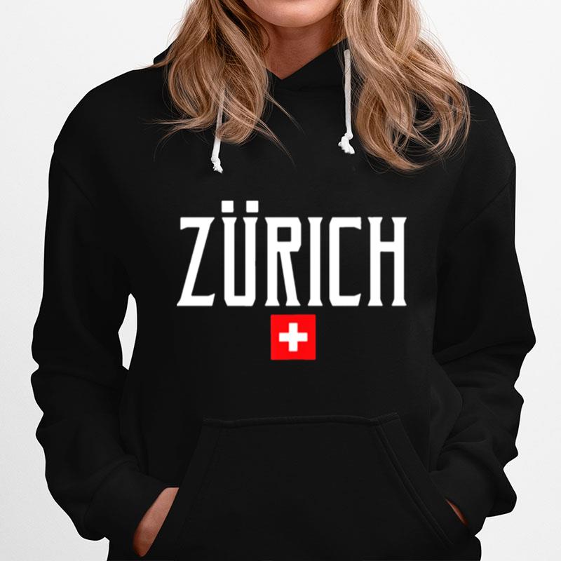 Zurich Switzerland Flag Vintage White Text Hoodie