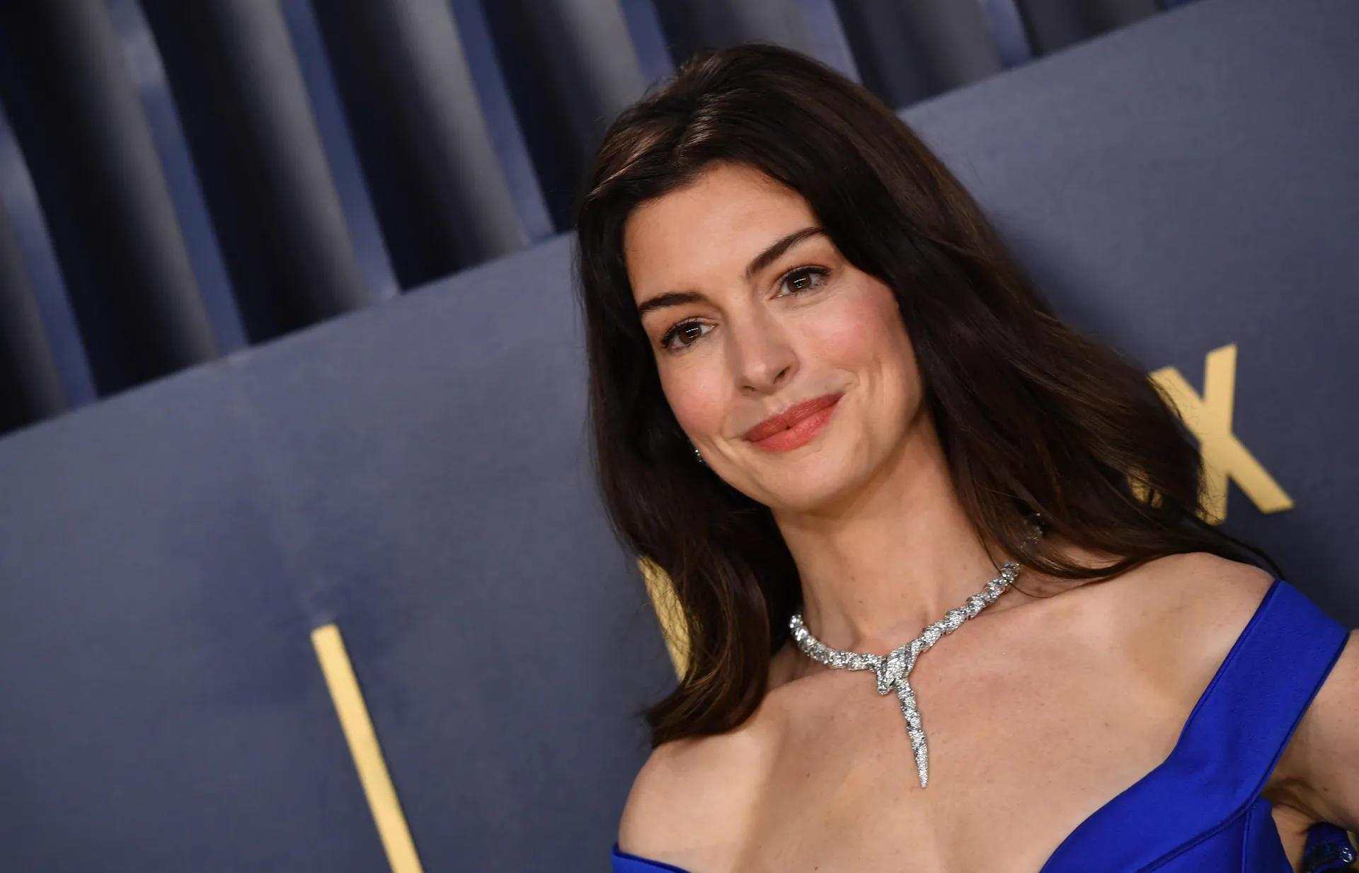 Anne Hathaway Reunites with Her Devil Wears Prada Co-Stars at the 2024 SAG Awards in a Cerulean Blue Dress